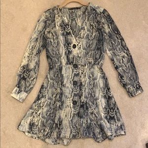 Zara Snakeskin Print Button-Front Dress